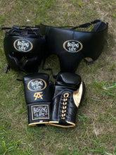 No Boxing No Life Black & Gold Boxing Gloves with Headgear | Professional Training & Sparring Set