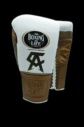 No Boxing No Life Training and Sparring Gloves White/Gold 8 oz – 20 oz