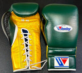 Winning Professional Lace-Up Boxing Gloves – Premium Sparring & Training Gloves | Green & Yellow | Available in All Sizes (8oz–18oz) My Store
