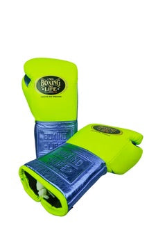 No Boxing No Life training and sparring gloves neon green blue 8 oz to 20 oz