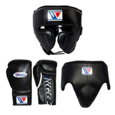 Winning All Black Boxing Set – Gloves (All Sizes) + Headgear + Groin Guard | Premium Japan-Made Gear