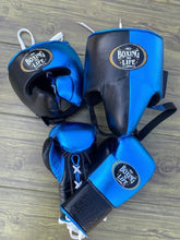 No Boxing No Life Blue & Black Boxing Set – Gloves, Headgear & Groin Guard | Authentic Mexican Gear (8oz–16oz)
