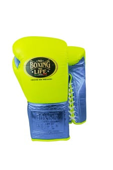 No Boxing No Life training and sparring gloves neon green blue 8 oz to 20 oz