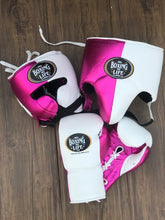 No Boxing No Life Pink & White Boxing Set – Gloves, Headgear & Groin Guard | Handmade in Mexico (8oz–16oz)