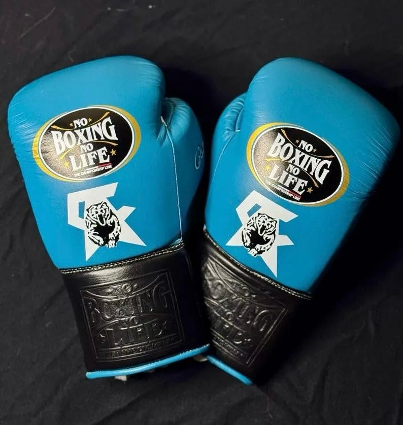 No Boxing No Life Blue & Black SA Tiger Edition Boxing Gloves – Mexican Lace-Up Gloves 8oz–16oz My Store