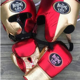 PunchPro Boxing Custom Red & Gold Sparring Kit (Gloves, Headgear & Groin Guard)