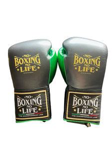 No Boxing No Life Black & Green Boxing Gloves | Premium Mexican Handmade Lace-Up Training Gloves My Store