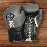 No Boxing No Life Grey & Black Lace-Up Boxing Gloves – Professional Mexican Boxing Gloves (8oz–16oz)