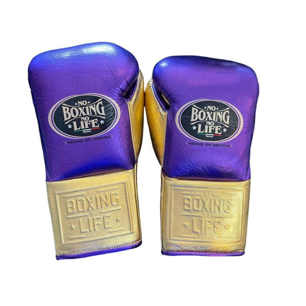 No Boxing No Life Purple & Gold Boxing Gloves | Authentic Mexican Lace-Up Training Gloves My Store