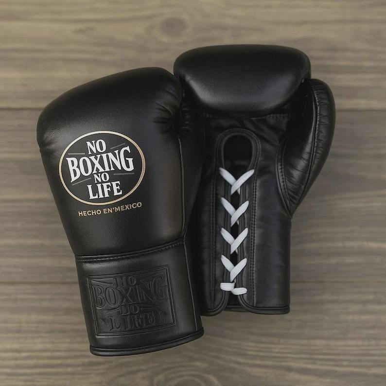 No Boxing No Life Black Lace-Up Boxing Gloves – Professional Training & Sparring Gloves (8oz–16oz) My Store
