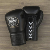 No Boxing No Life Black Lace-Up Boxing Gloves – Professional Training & Sparring Gloves (8oz–16oz)