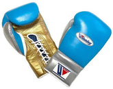 Winning Professional Boxing Gloves Light Blue/Gold | Japanese Handmade Lace-Up Sparring Gloves