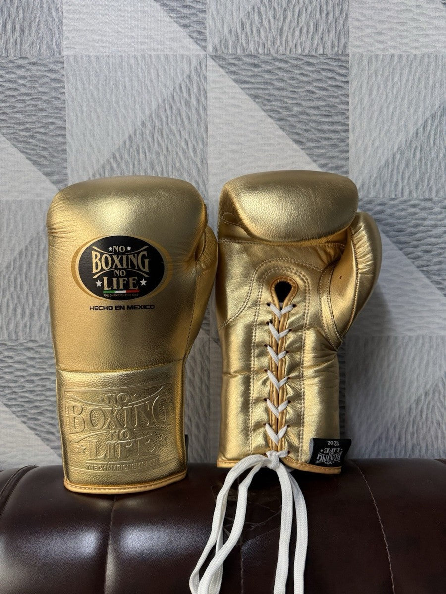 No Boxing No Life Metallic Gold Boxing Gloves | Mexican Handmade Lace-Up Pro Training Gloves My Store