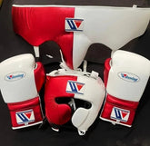Winning Boxing Gear Set Red/White | Gloves, Headgear & Groin Protector | Japanese Pro Equipment