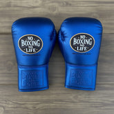 No Boxing No Life Metallic Blue Boxing Gloves | Premium Mexican Lace-Up Training Gloves