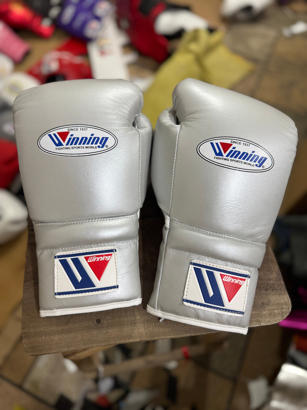 Winning Metallic Silver Lace-Up Boxing Gloves | Premium Japanese Professional Training & Sparring Gloves My Store