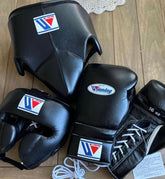 Winning Black Training Set – Lace-Up Boxing Gloves 16oz + Headgear + Groin Protector | Premium Japan-Made Gear My Store