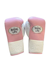 No Boxing No Life Pink & White Lace-Up Boxing Gloves | Professional Mexican Training & Sparring Gloves