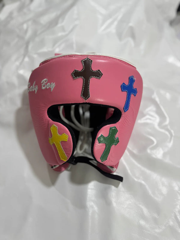 Custom Pink Cross Design Boxing Headgear – Premium Protective Head Guard | Punch Pro Boxing
