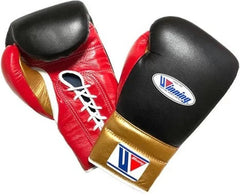 Winning Boxing Gloves Black/Red/Gold Lace-Up – Premium Professional Sparring & Training Gloves (8oz–16oz) | Made in Japan