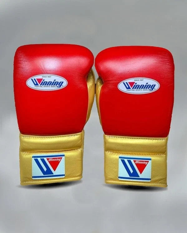 Winning Boxing Set – Red & Gold | Professional Gloves, Headgear & Groin Guard (Made in Japan)