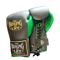 No Boxing No Life Black & Green Boxing Gloves | Premium Mexican Handmade Lace-Up Training Gloves