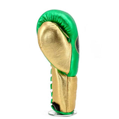 No Boxing No Life Metallic Green & Gold Boxing Gloves | Mexican Handmade Lace-Up Training Gloves