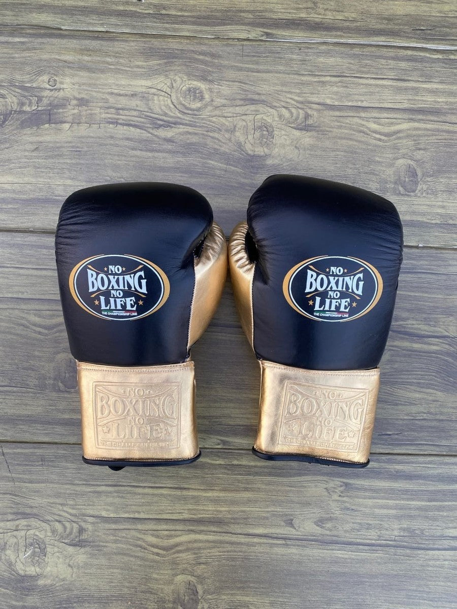 No Boxing No Life Black & Gold Edition Boxing Set – Gloves, Headgear & Groin Guard | Handmade in Mexico (8oz–16oz)
