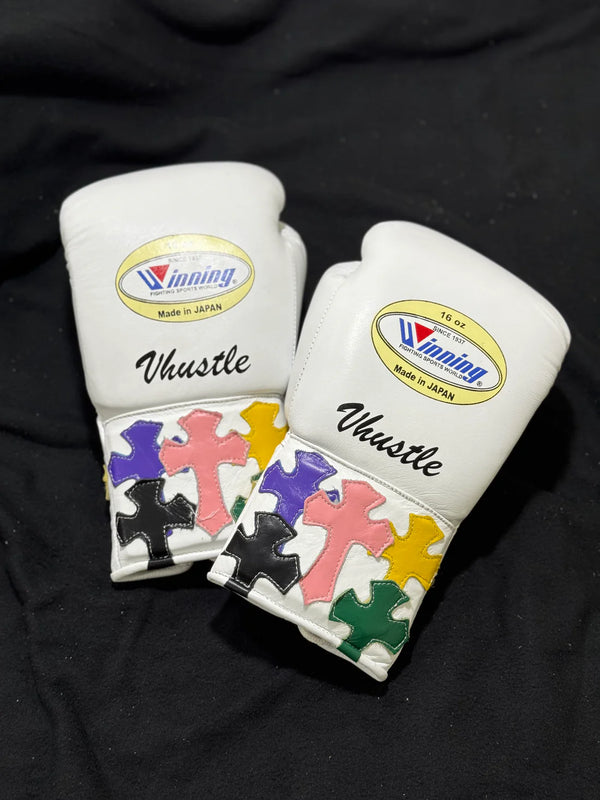 Winning White Puzzle Boxing Gloves – Custom Training & Sparring Gloves | Punch Pro Boxing