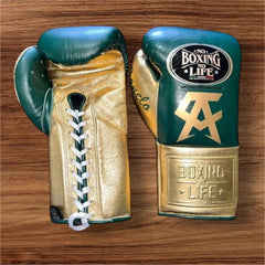 No Boxing No Life Professional Boxing Gloves Green/Gold | Canelo Álvarez Edition Lace-Up Fight Gloves