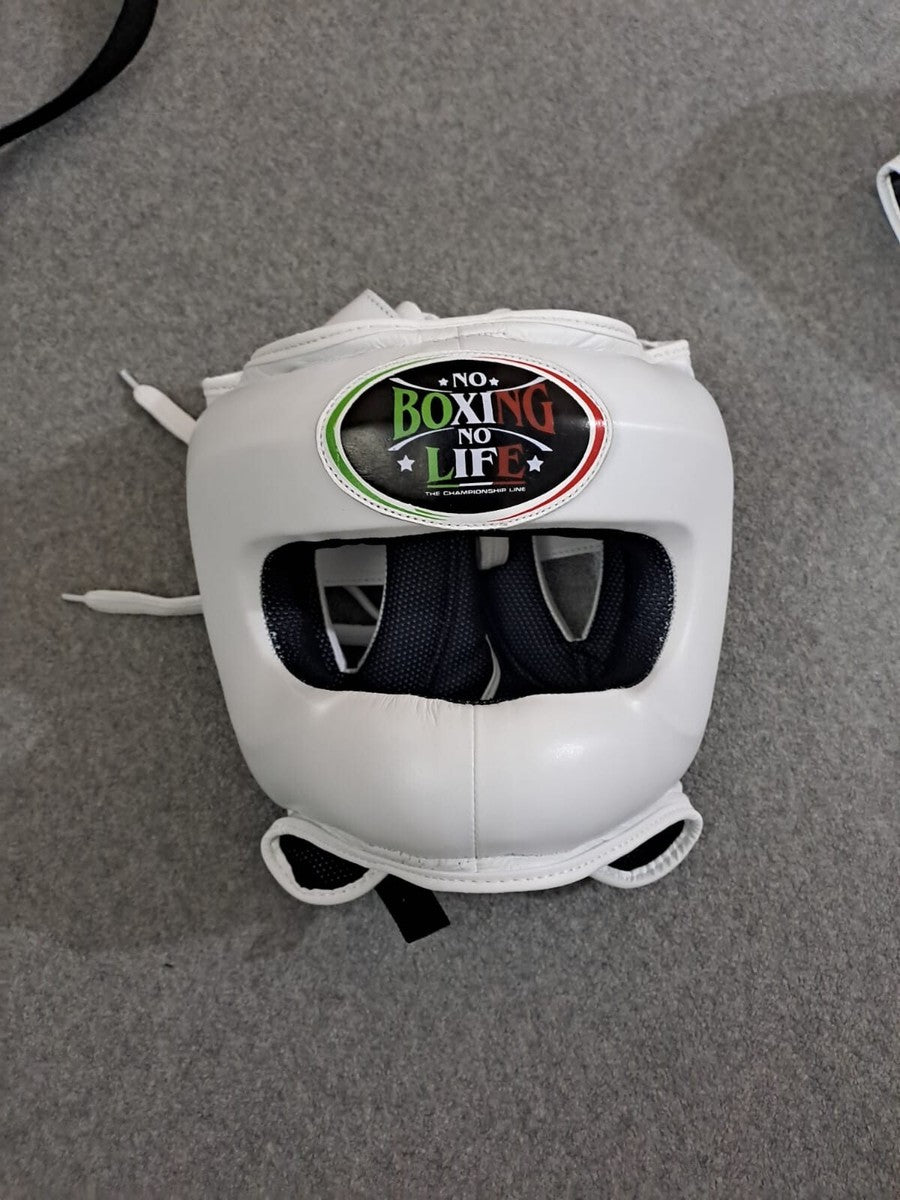 No Boxing No Life All-White Boxing Set – Gloves, Headgear & Groin Protector | Handmade Mexican Boxing Gear (8oz–16oz)