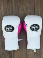 No Boxing No Life Pink & White Boxing Set – Gloves, Headgear & Groin Guard | Handmade in Mexico (8oz–16oz)