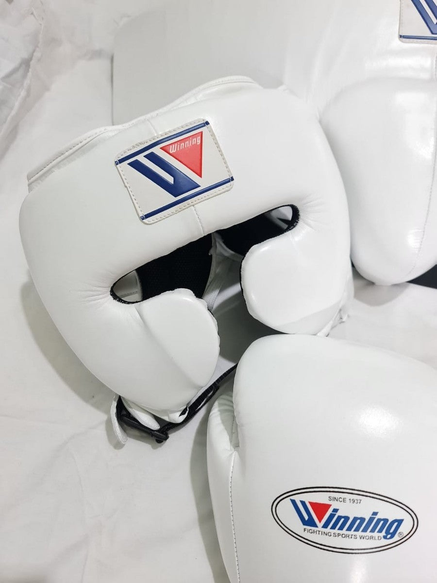 Winning Boxing Protection Bundle – All White | Gloves, Headgear & Groin Protector