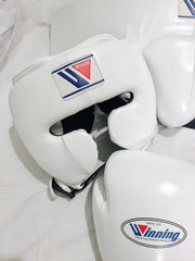 Winning Boxing Protection Bundle – All White | Gloves, Headgear & Groin Protector
