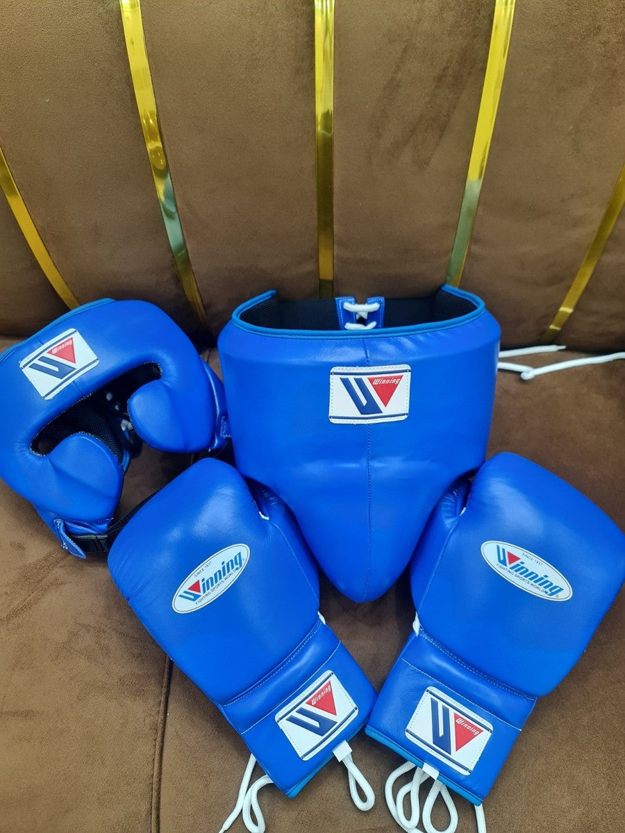 Winning All Blue Boxing Set – Gloves (All Sizes) + Headgear + Groin Guard | Premium Japan-Made Gear