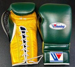 Winning Professional Lace-Up Boxing Gloves – Premium Sparring & Training Gloves | Green & Yellow | Available in All Sizes (8oz–18oz)