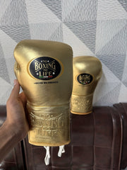 No Boxing No Life Metallic Gold Boxing Gloves | Mexican Handmade Lace-Up Pro Training Gloves