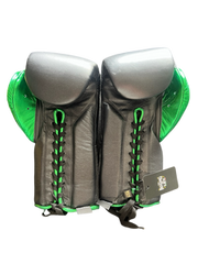 No Boxing No Life Black & Green Boxing Gloves | Premium Mexican Handmade Lace-Up Training Gloves