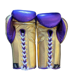 No Boxing No Life Purple & Gold Boxing Gloves | Authentic Mexican Lace-Up Training Gloves