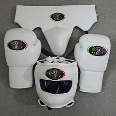 No Boxing No Life All-White Boxing Set – Gloves, Headgear & Groin Protector | Handmade Mexican Boxing Gear (8oz–16oz)