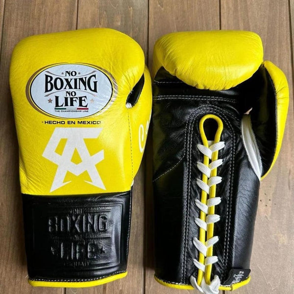 No Boxing No Life Yellow & Black SA Edition Boxing Gloves – Mexican Lace-Up Gloves 8oz–16oz