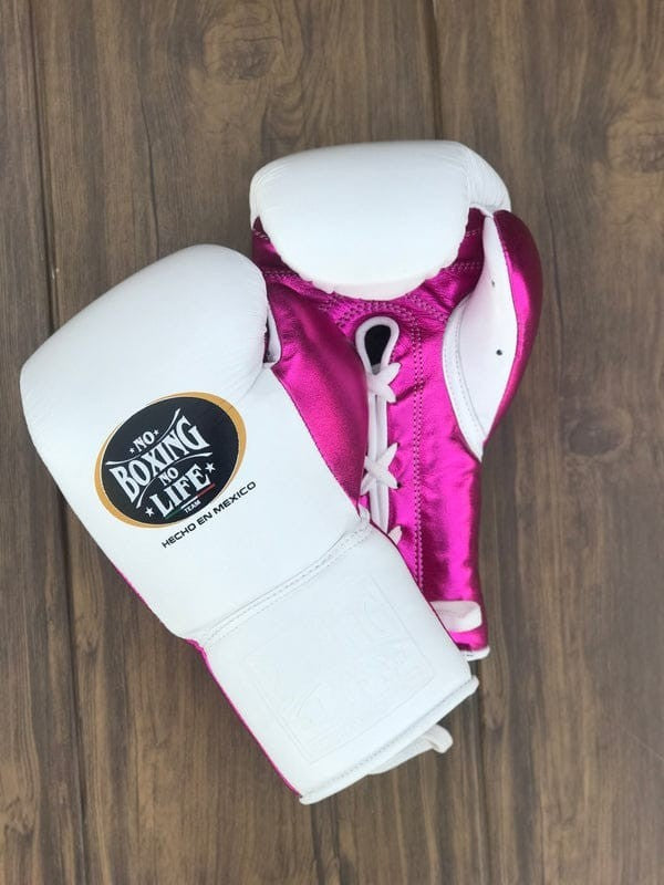 No Boxing No Life Pink & White Boxing Set – Gloves, Headgear & Groin Guard | Handmade in Mexico (8oz–16oz)