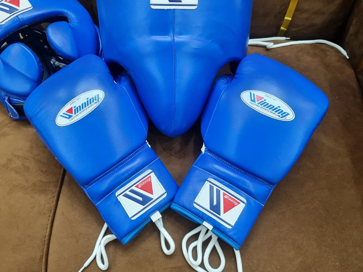 Winning All Blue Boxing Set – Gloves (All Sizes) + Headgear + Groin Guard | Premium Japan-Made Gear