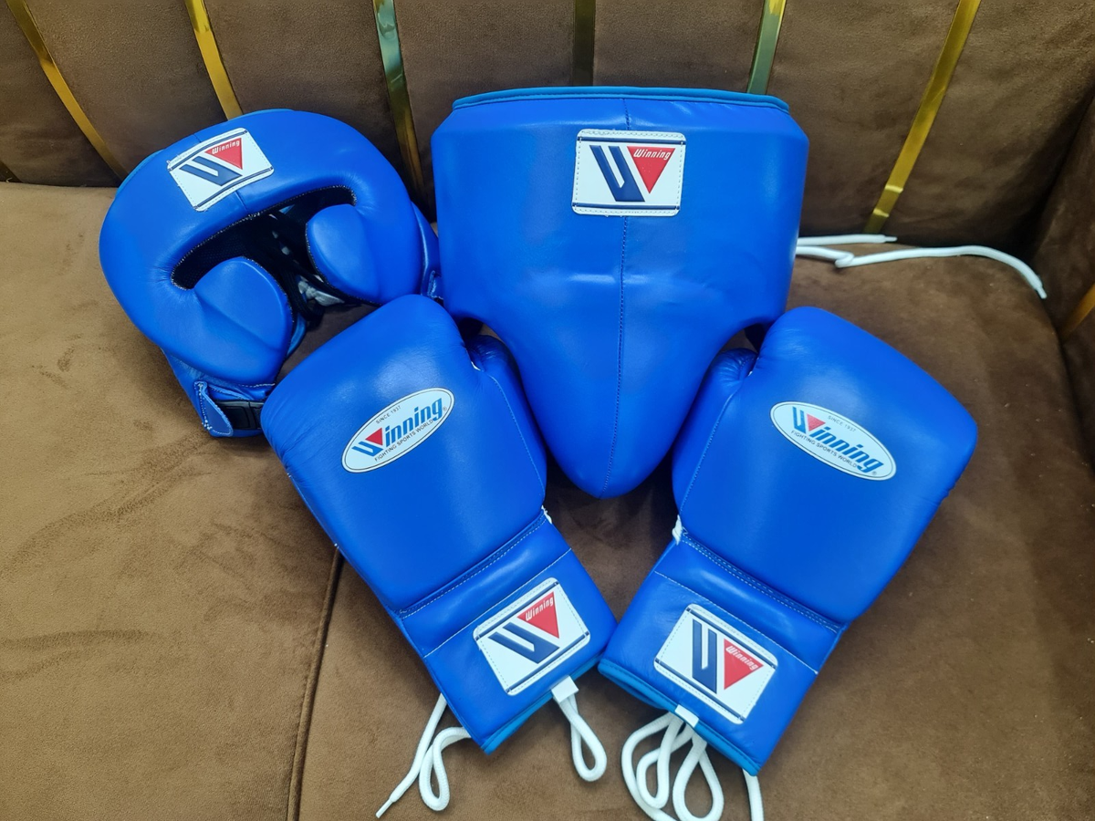 Winning All Blue Boxing Set – Gloves (All Sizes) + Headgear + Groin Guard | Premium Japan-Made Gear