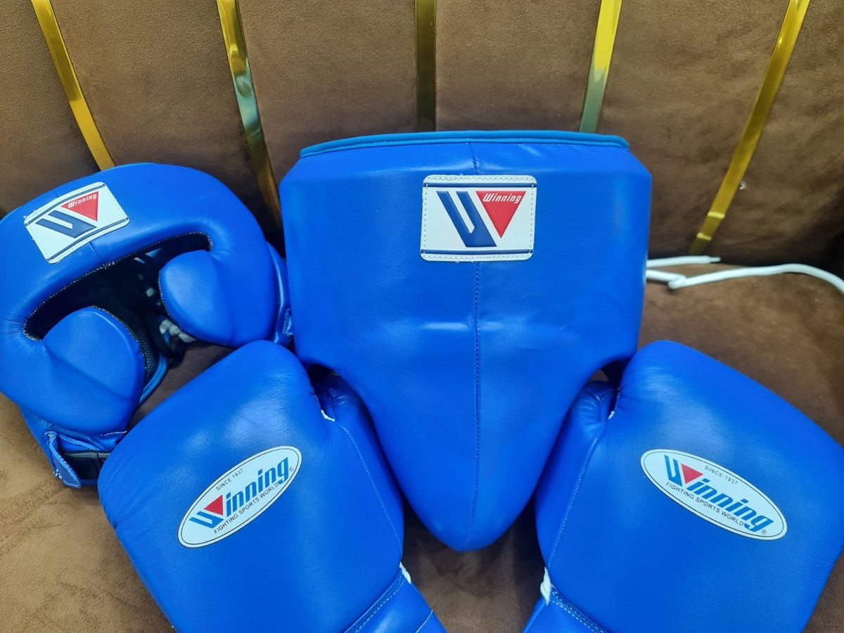 Winning All Blue Boxing Set – Gloves (All Sizes) + Headgear + Groin Guard | Premium Japan-Made Gear