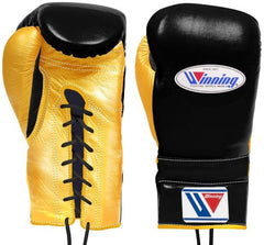 Winning Boxing Gloves Black/Gold Lace-Up – Professional Sparring & Training Gloves (8oz–16oz) | Made in Japan