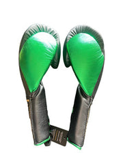 No Boxing No Life Black & Green Boxing Gloves | Premium Mexican Handmade Lace-Up Training Gloves