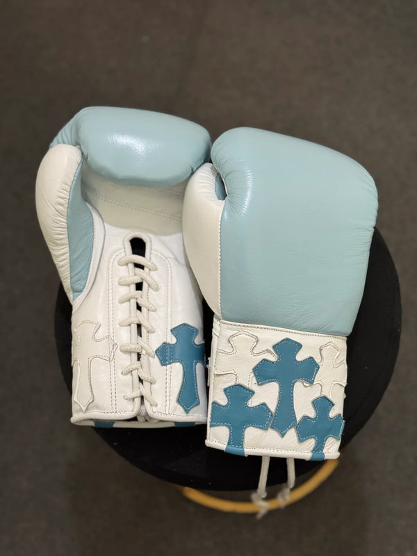 Premium Lace-Up Boxing Gloves – Light Blue Camo Design | Pro Training & Sparring Gloves by Punch Pro Boxing