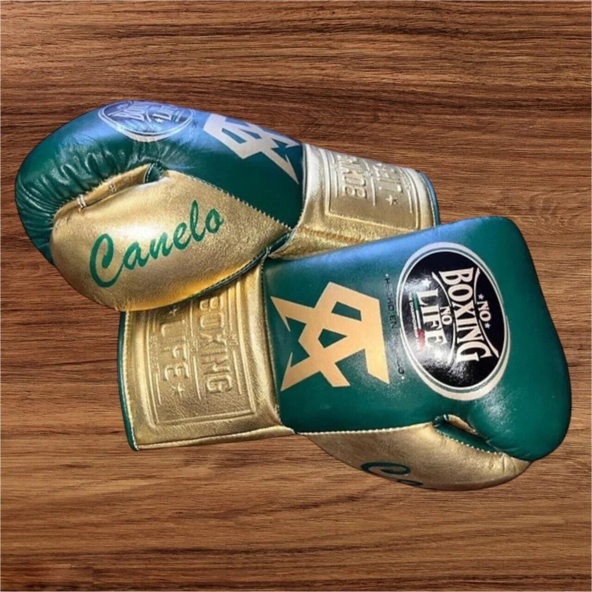 No Boxing No Life Professional Boxing Gloves Green/Gold | Canelo Álvarez Edition Lace-Up Fight Gloves
