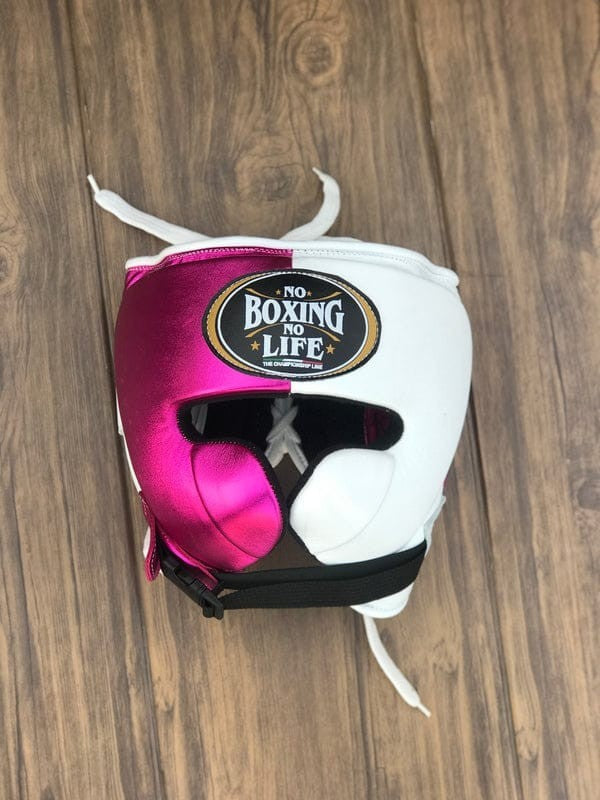 No Boxing No Life Pink & White Boxing Set – Gloves, Headgear & Groin Guard | Handmade in Mexico (8oz–16oz)